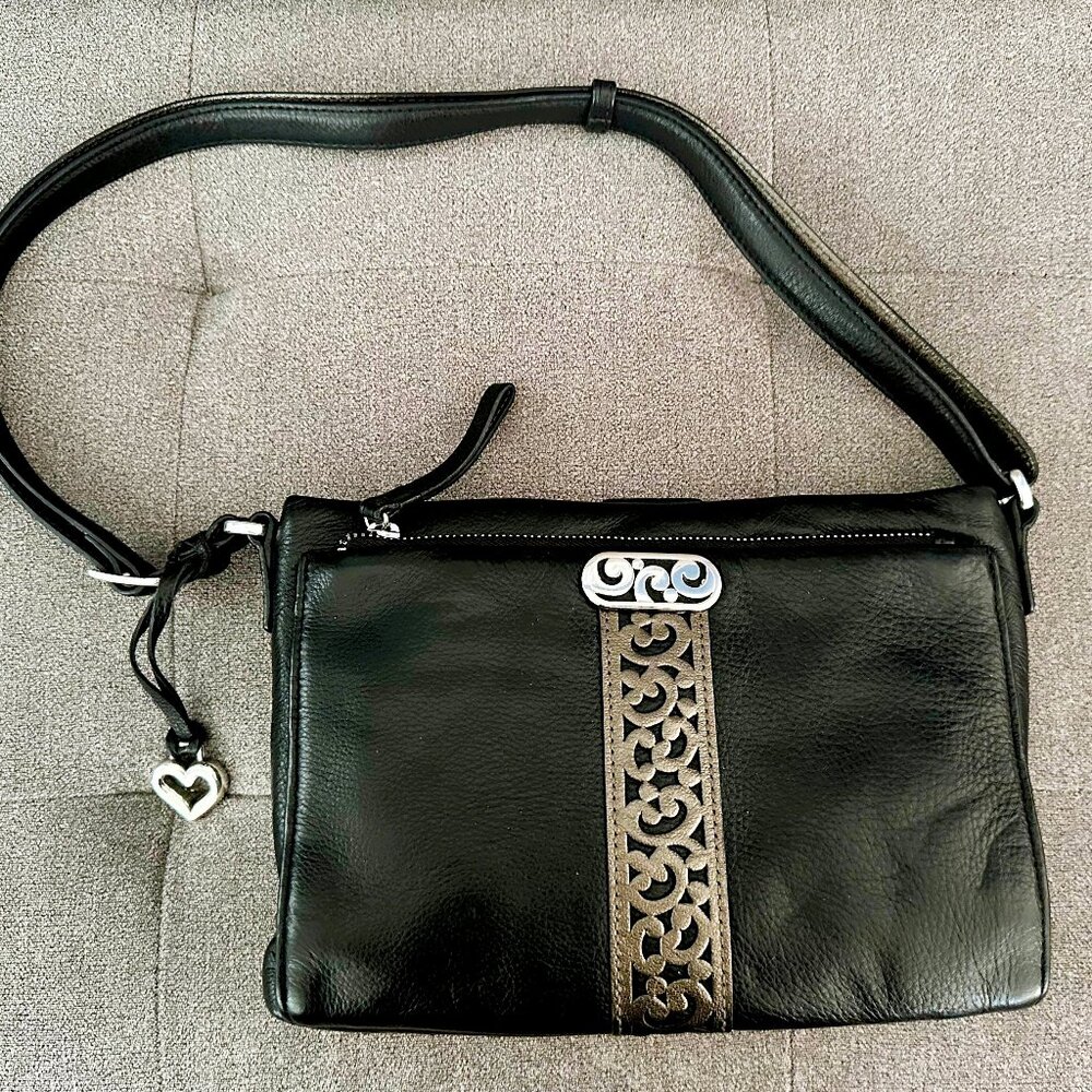 Brighton Black Genuine Leather Shoulder Bag Purse with Iconic Heart